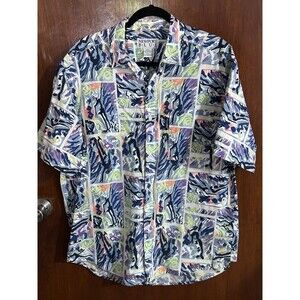 Vintage Newport Blue Men's sz L Short Sleeve Button Down 100% Cotton Shirt